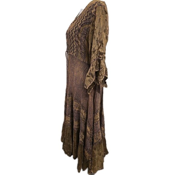 Flower Bohemian Boho Renaissance Midi Dress Brown /Green Women’s Free Size - Picture 3 of 9